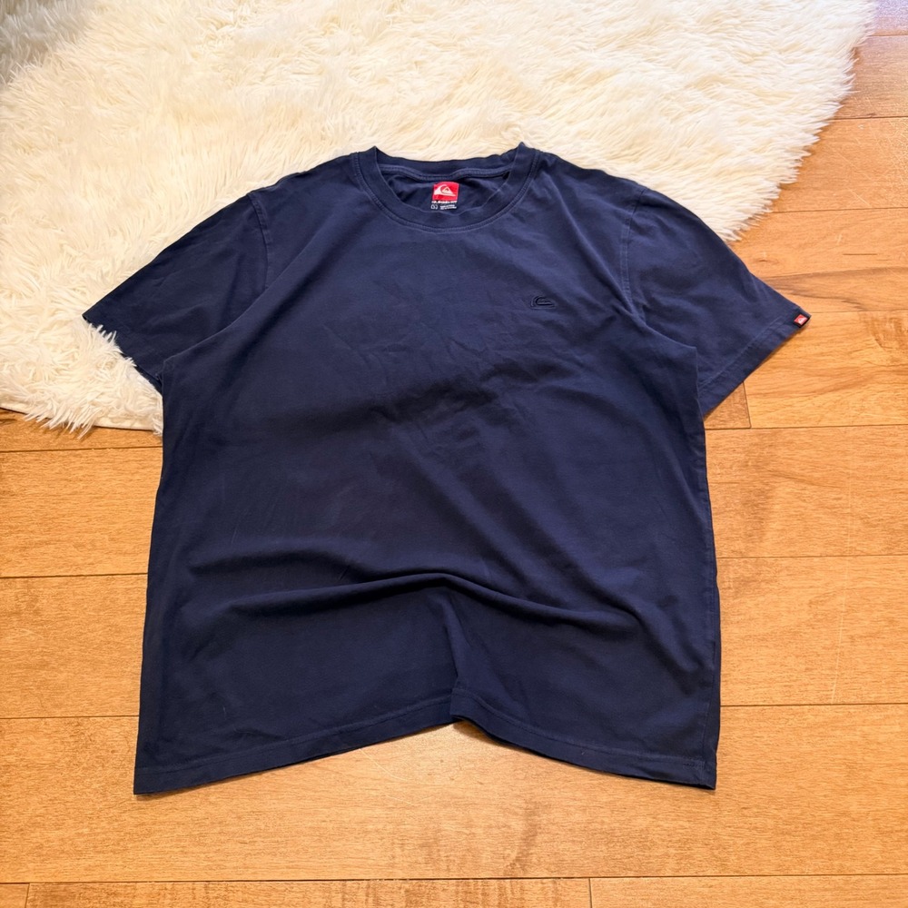 Quiksilver Mens Navy Blue Short Sleeve T-Shirt Embroidered Logo Surf Tee Size L